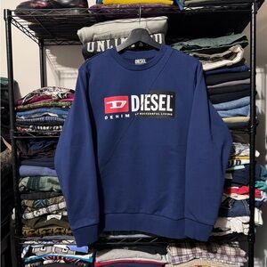Diesel Navy Crewneck Sweatshirt with White and Red Logo